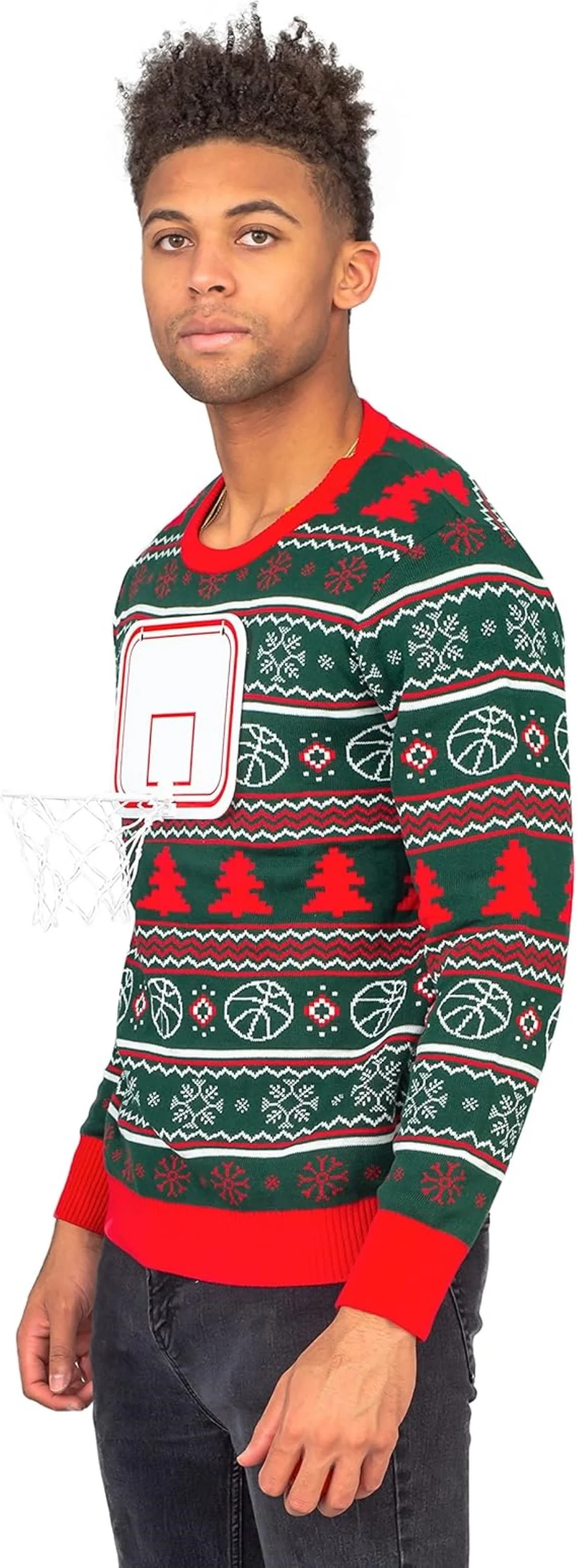 Interactive Adult Unisex Basketball Net 3D Ugly Christmas Party Sweater - Image 3