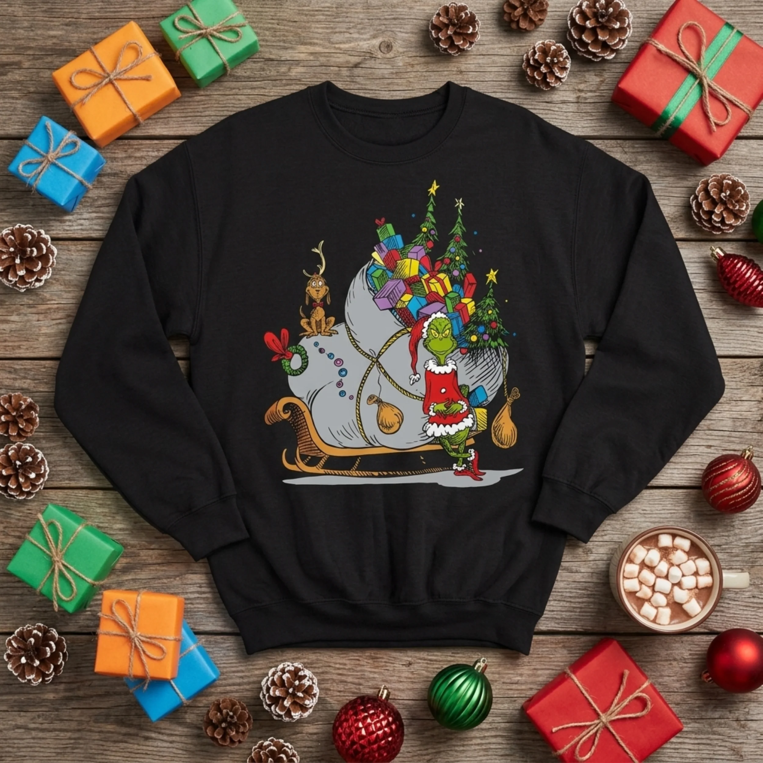 The Grinch on Sleigh with Max Christmas Officially Licensed Adult Unisex Sweater - Image 7